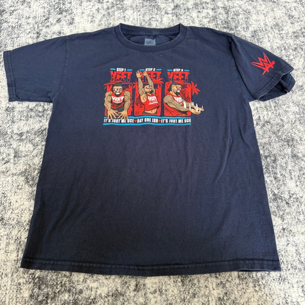 WWE Jey Uso Yeet Steps Graphic T-Shirt Youth Large Navy‎ Blue Kids Wrestling Tee